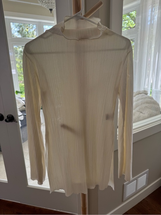 storets Tops - Storets Sheer Ribbed Mock Neck Blouse Cream Size Small